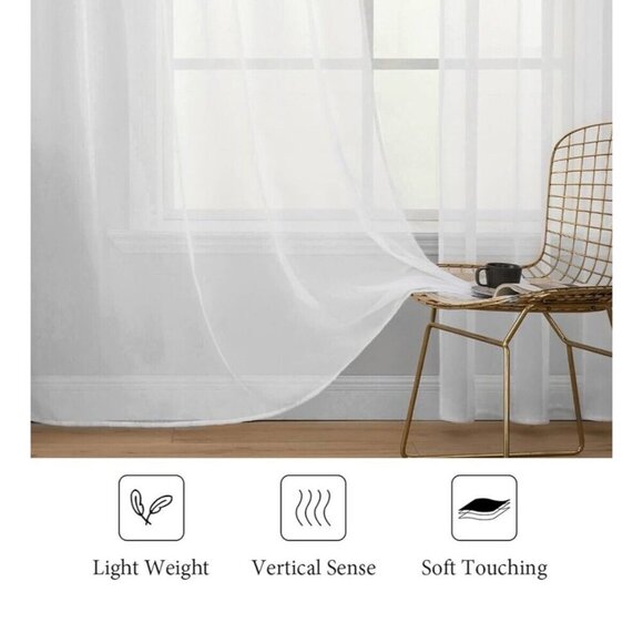 2 Piece Sheer Panels Voile White Curtains 54 X 90 inches Elegant Classic Drapes - Picture 6 of 8